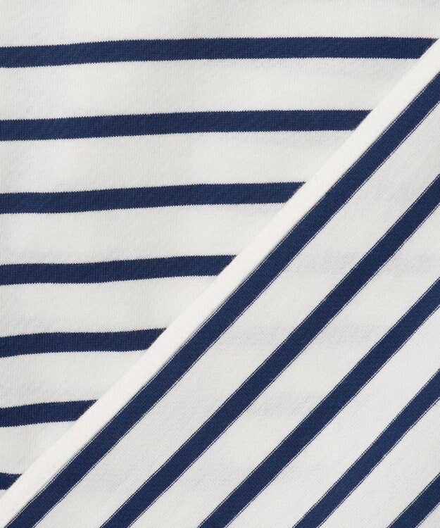 23区 【SLOW/一部店舗限定】ギザコットンボーダー ボートネックカットソー オフホワイトxブルーボーダー