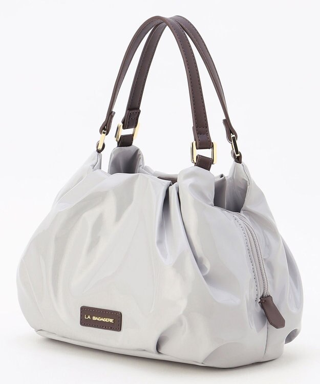 LA BAGAGERIE ソフトエナメル2WAYハンドバッグ Sサイズ ライトグレー