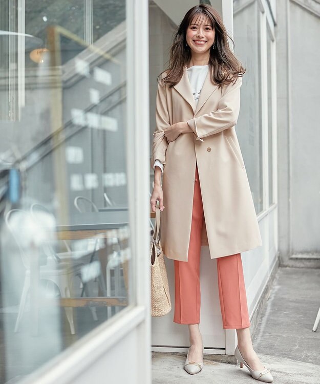 ANY SIS ノーカラーロングテロンチ コート アイボリー