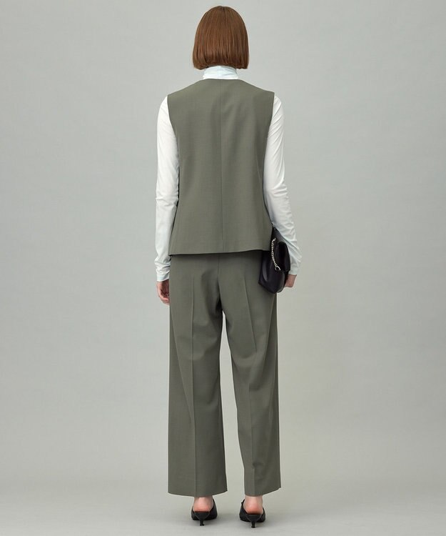 ICB L 【UVカット・洗える】ウール2WAYストレッチ Vネックベスト スモークグリーン系