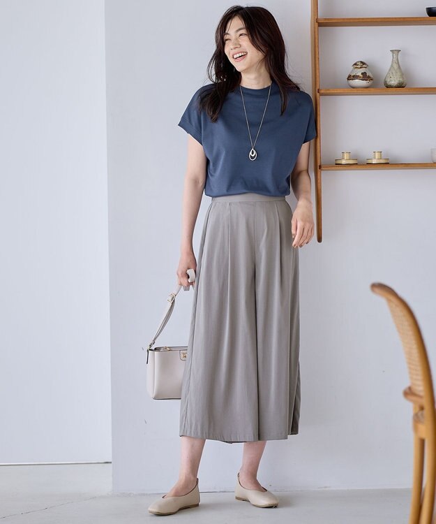 ANY 【UVケア/接触冷感】モックネックフレンチスリーブＴシャツ ネイビー