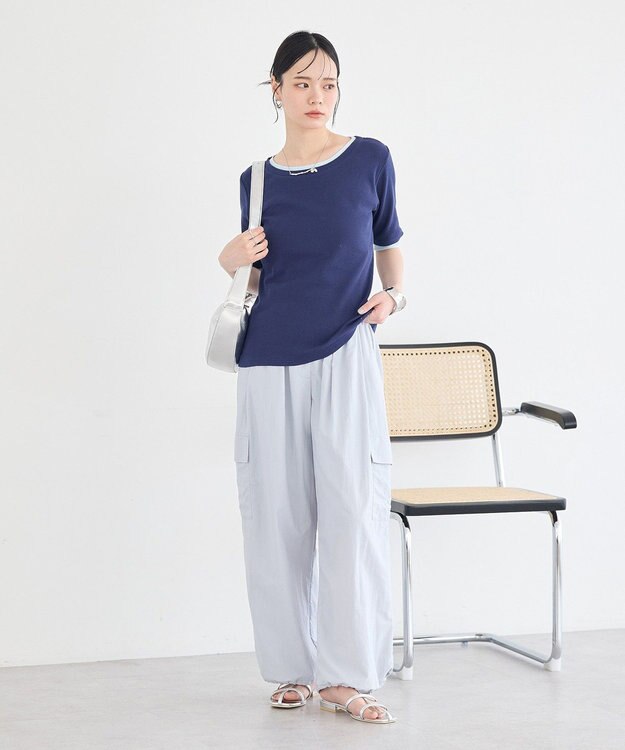 earth music&ecology レイヤードライクバイカラープルオーバー Navy