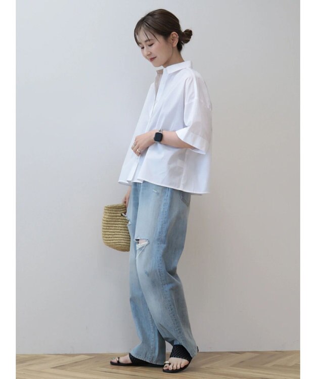 AMERICAN HOLIC イージーケア５分袖バックタックシャツ Off White