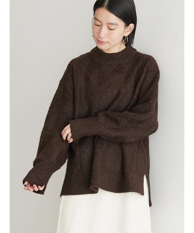 AMERICAN HOLIC Ｍｉｘヤーンモックネックケーブルニットプルオーバー Brown