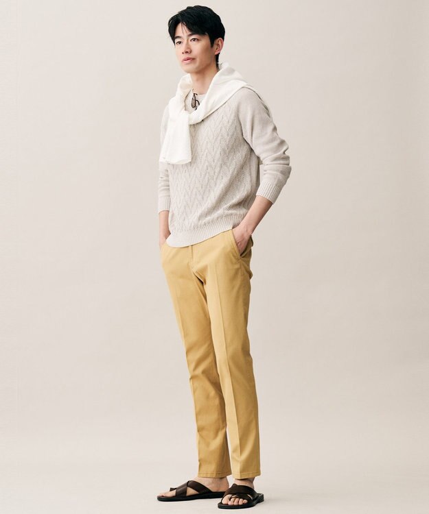 JOSEPH ABBOUD 【エコ素材和紙使用・日本素材】和紙杢メッシュクルーネック ニット ライトグレー系