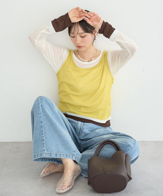 earth music&ecology SET2点ハイショクシアータンクトップ+ロンT Yellow