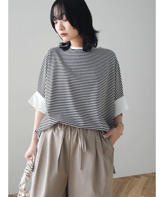 Green Parks 冷っとすずやか　ドルマンカット５分袖プルオーバー Border