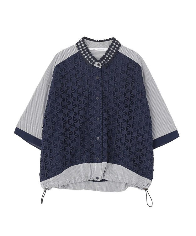YECCA VECCA レースMIXレイヤードハーフスリーブシャツ Stripe