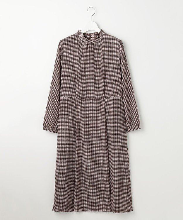 J.PRESS LADIES L デシンハウンドトゥースプリント ワンピース ブラウン系