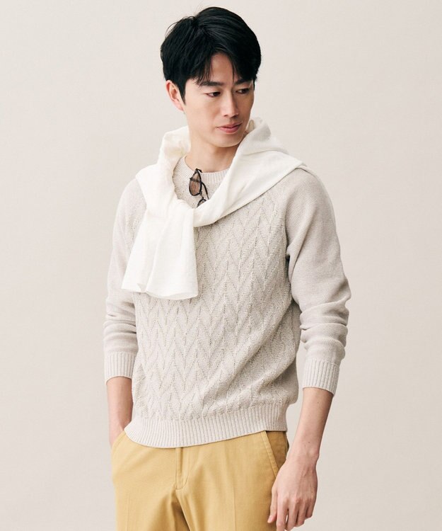 JOSEPH ABBOUD 【エコ素材和紙使用・日本素材】和紙杢メッシュクルーネック ニット ライトグレー系