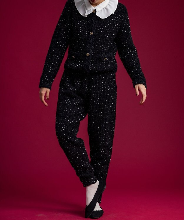 組曲 【組曲×setsuko sagittaire】ツィードニットタックパンツ ブラック系