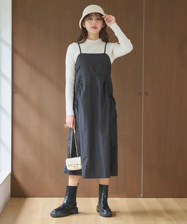 Feroux 【洗える】ニットセット キャミソールワンピース ブラック系