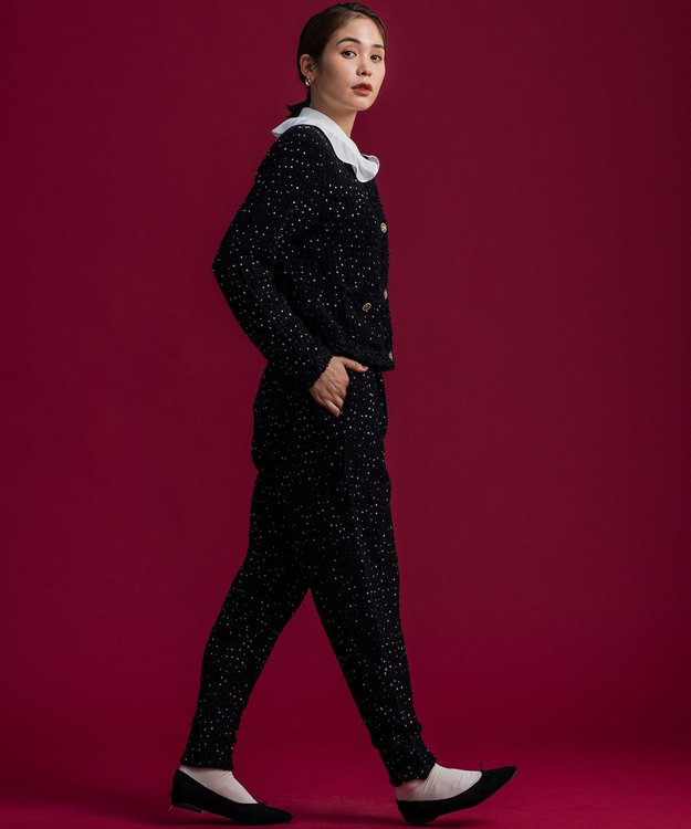 組曲 【組曲×setsuko sagittaire】ツィードニットタックパンツ ブラック系