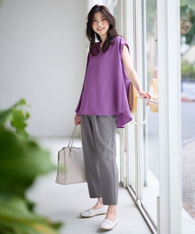 ANY ギャザーショートスリーブブラウス パープル