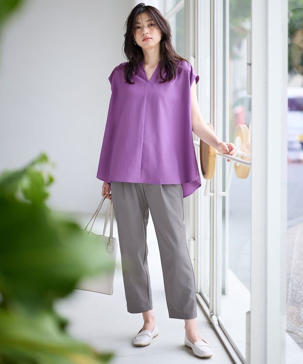 ANY ギャザーショートスリーブブラウス パープル