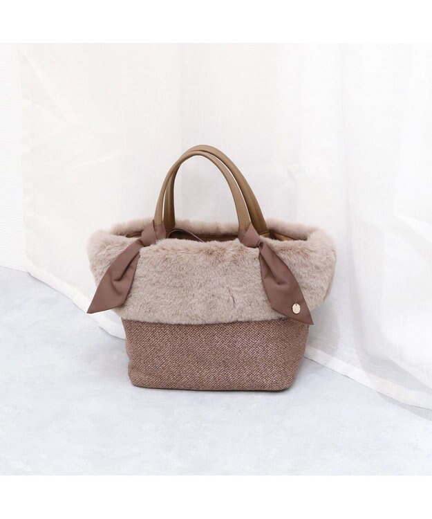 UNBILLION カシュカシュ cachecache / エコファーコンビリボントートバッグ ブラウン