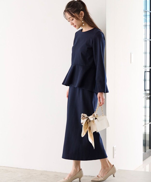 ANY SIS 【WEB・一部店舗限定】カットジャカードペプラム セットアップ ネイビー系