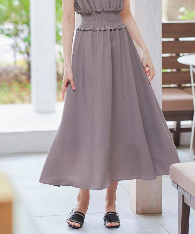 Tiaclasse 【洗える】麻調シャーリングハイネックワンピース モカ