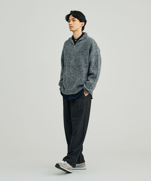 J.PRESS YORK STREET 【UNISEX】ウールカシミヤ ハーフジップニット ブラック系1