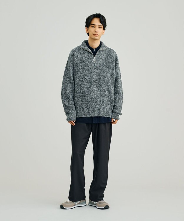 J.PRESS YORK STREET 【UNISEX】ウールカシミヤ ハーフジップニット ブラック系1