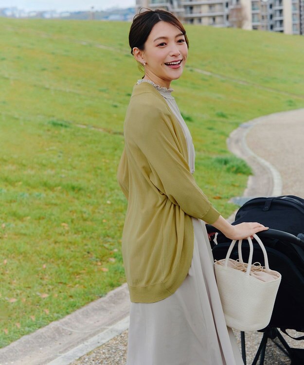 Tiaclasse 【洗える】麻調シャーリングハイネックワンピース グレージュ