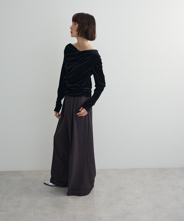 Green Parks シアーベロアオフショル長袖プルオーバー Black