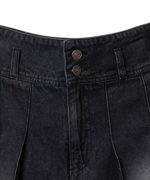 WEGO ヴィンテージウォッシュデニムプリーツミドルスカート ブラック