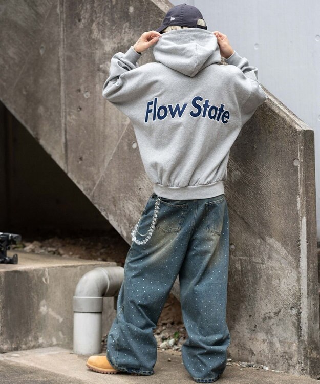 WEGO 【ユニセックス着用ITEM/裏起毛】バルーンクロップドグラフィックプルパーカー 杢グレー