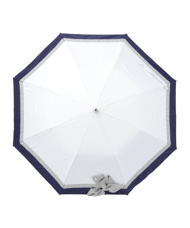MOONBAT ランバン オン ブルー 晴雨兼用日傘 折りたたみ傘 切り継ぎビジューリボン 遮光 遮熱 UV オフホワイト