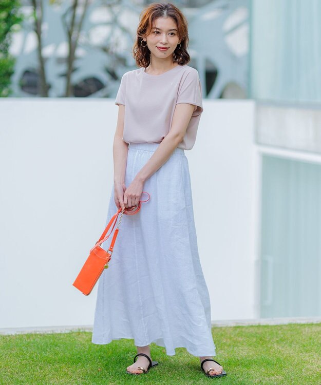 23区 L 【洗える】LIBECOリネン フレアスカート ホワイト系