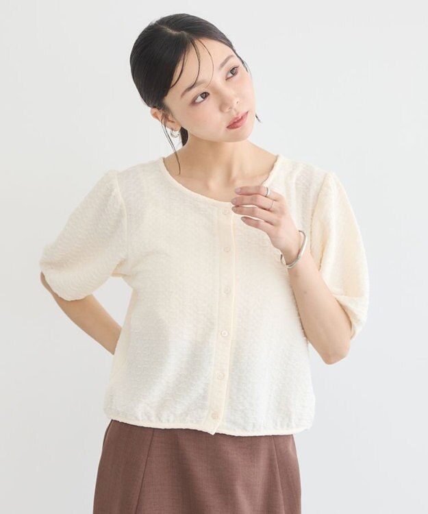 earth music&ecology 前後２ｗａｙパフスリーブカーディガン Ivory