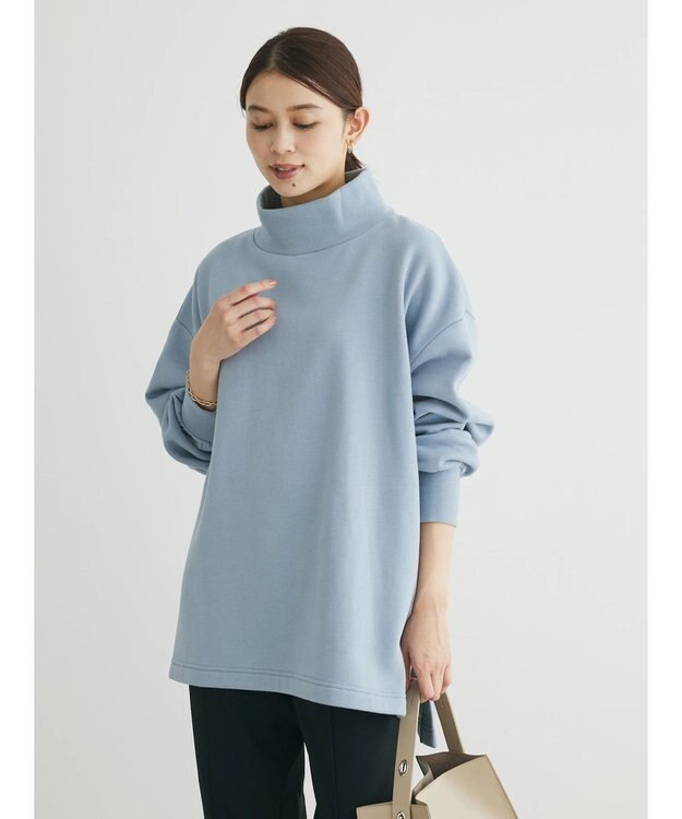 Green Parks Ｂｒｕｓｈｅｄ　タートル裏起毛チュニック Sax