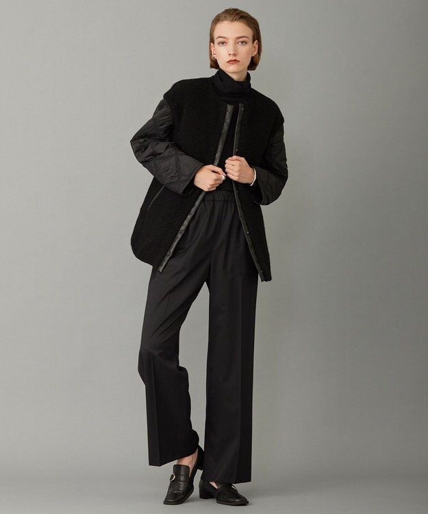 ICB 【リバーシブル着用可能】 ウールパイルキルト ミドル丈コート ブラック系