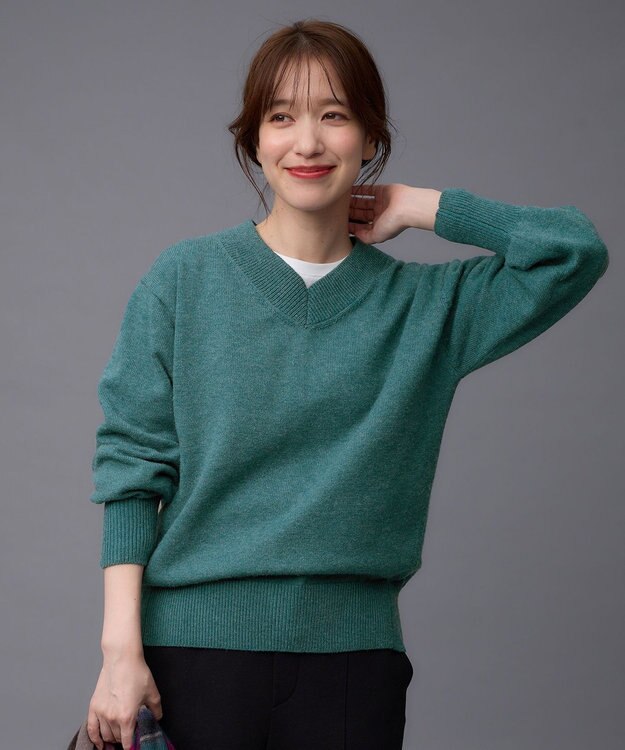 ANY ボリュームスリーブＶネックニット グリーン