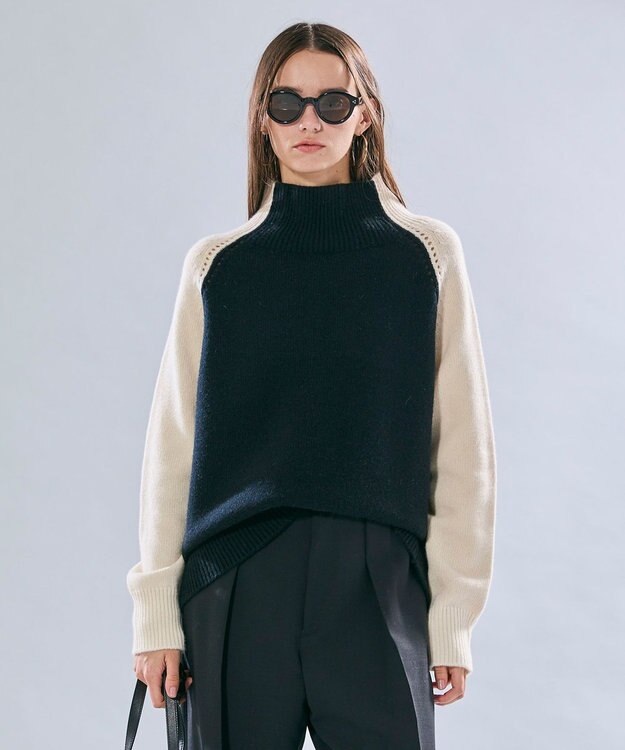 BEIGE， RULE / ウールカシミヤバイカラーハイネックニット Black × Off