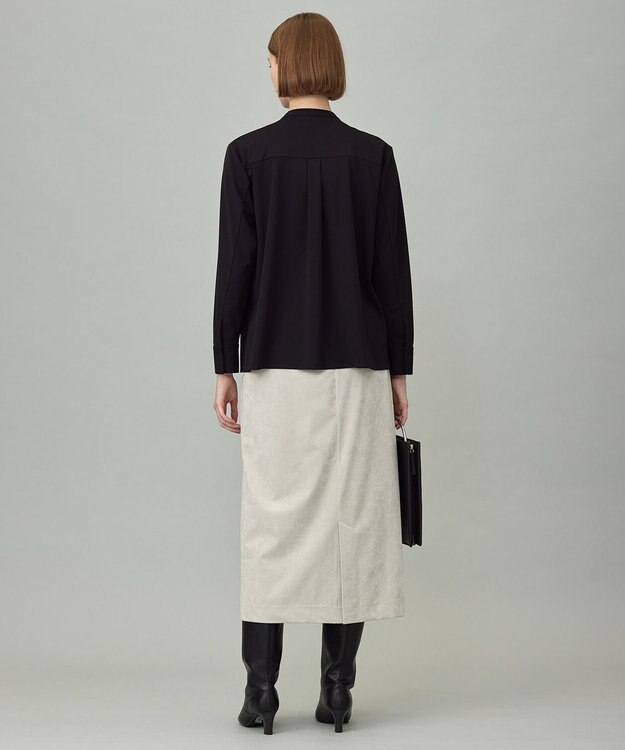 ICB 【洗える】イージージョーゼット バンドカラーカットソー ブラック系