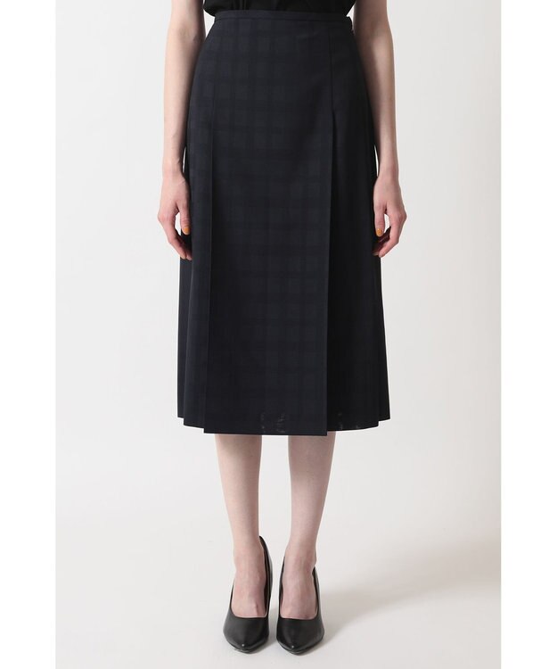 DAKS ビッグシャドーチェック セミフレアプリーツスカート ネイビー