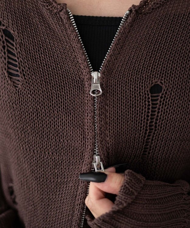 WEGO ダメージメッシュショートパーカー ブラウン