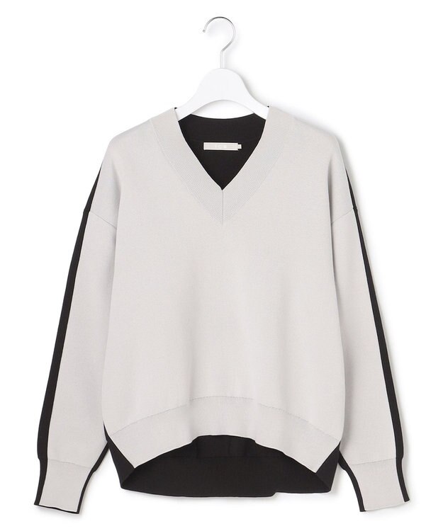 ICB 【先行予約】 コットンポリエステルスムース Vネックニット トープ×ブラック