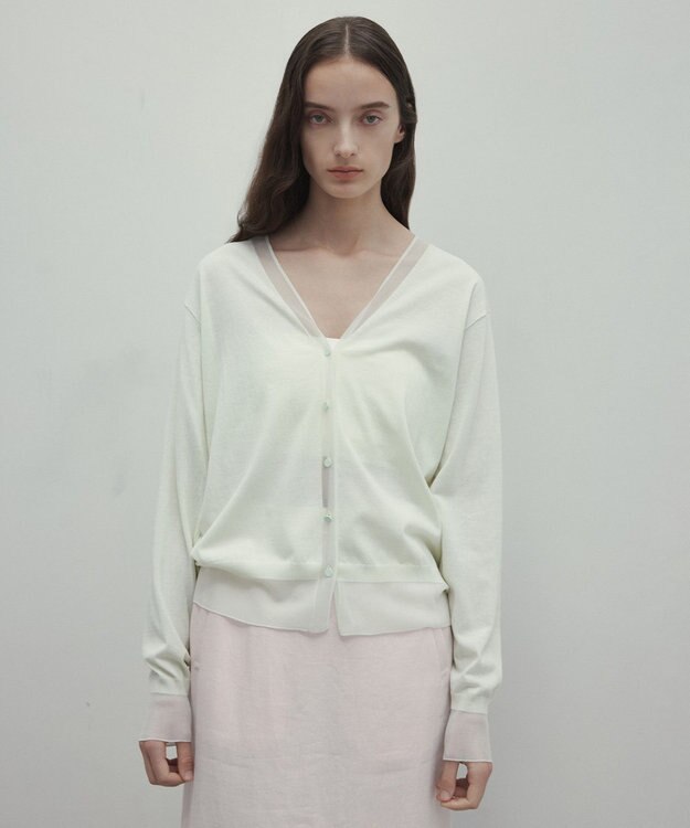 BEIGE， 【洗える】JULIE / シルク混シアーVネックカーディガン Sage