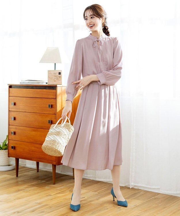 Tiaclasse 【洗える】細リボンギャザーワンピース ピンク