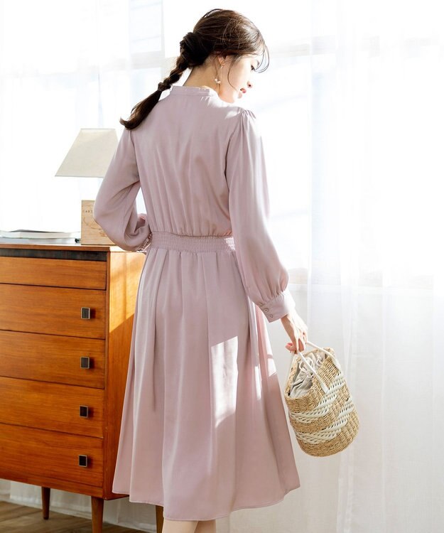 Tiaclasse 【洗える】細リボンギャザーワンピース ピンク