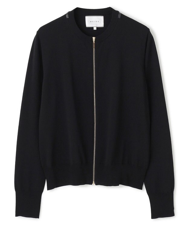 BEIGE， 【洗える】NADIA / レザーラインジップカーディガン Black