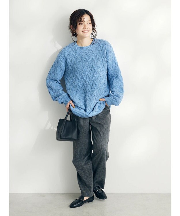 CRAFT STANDARD BOUTIQUE 洗えるモールケーブルニットチュニック Sax