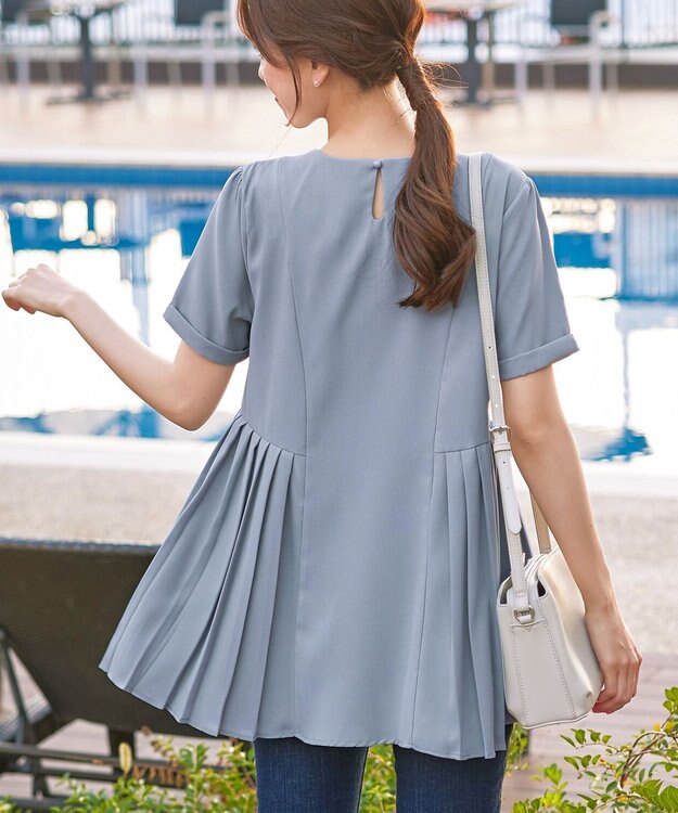 Tiaclasse 【新色追加・洗える】サイドプリーツチュニックブラウス サックス