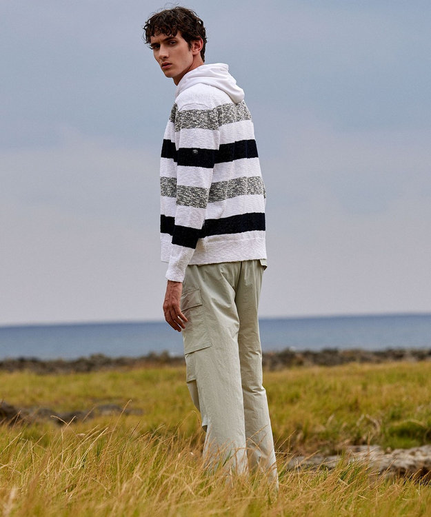 JOSEPH ABBOUD MOUNTAIN 【イタリア糸使用】 コットンスラブボーダー Vネック カーディガン ホワイト系2