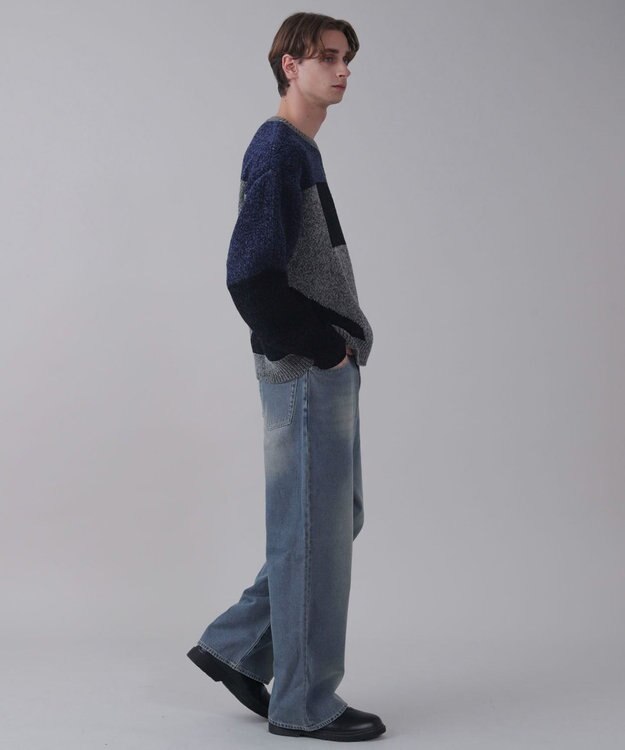 WEGO 【ユニセックス着用ITEM】ベロアモールカラーブロックプルオーバー グレー