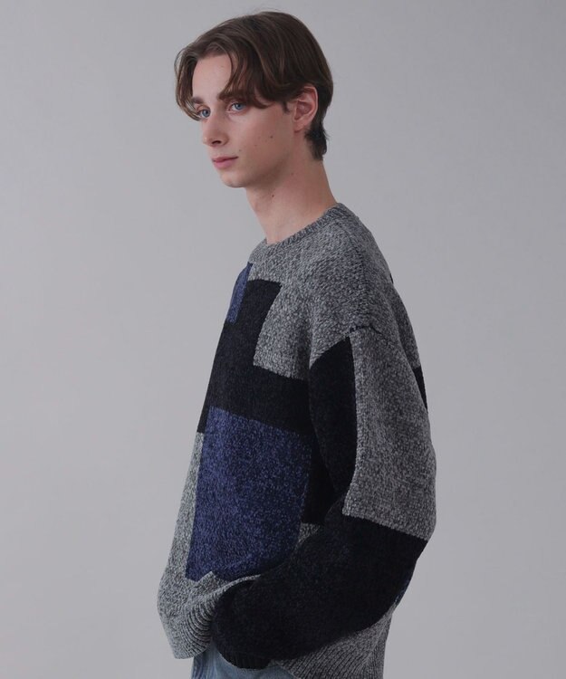 WEGO 【ユニセックス着用ITEM】ベロアモールカラーブロックプルオーバー グレー