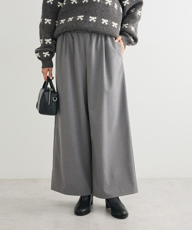 Green Parks あったか裏起毛フレアワイドパンツ Gray Mixture