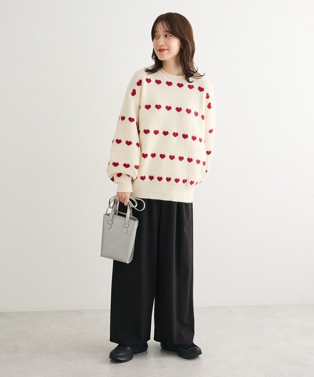 Green Parks あったか裏起毛フレアワイドパンツ Black